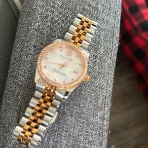 Gold and Silver Crystal-Accented Watch with Jubilee Bracelet
